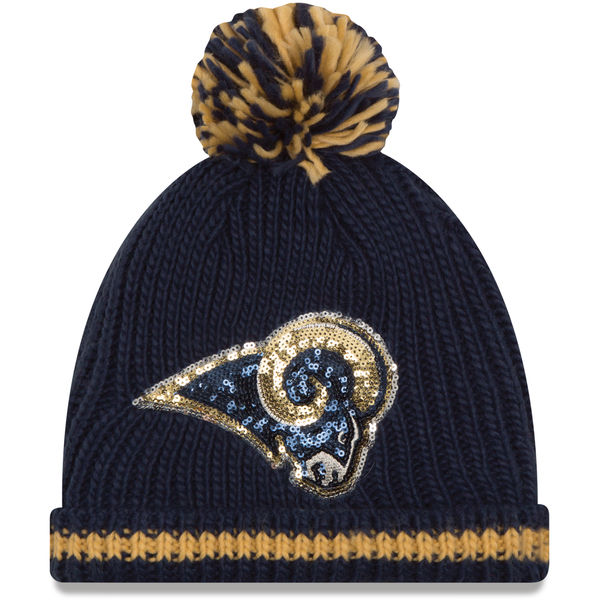 los-angeles-rams-new-era-womens-sequin-frost-cuffed-knit-hat-with-pom-navy